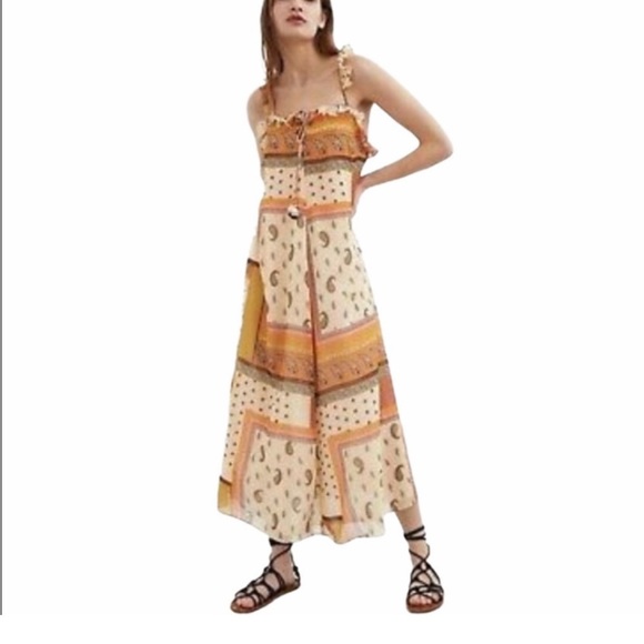 Zara Cream and Orange Tiered Maxi Sundress - Picture 5 of 15